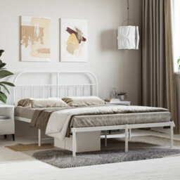 Berkfield Metal Bed Frame With Headboard White 140X200 Cm - thumbnail 1