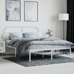 Berkfield Metal Bed Frame With Headboard White 140X200 Cm - thumbnail 3