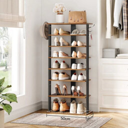 Wooden Shoe Rack 50X28X113Cm Rustic Brown Black - thumbnail 5