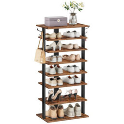 Wooden Shoe Rack 50X28X113Cm Rustic Brown Black - thumbnail 1