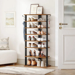 Wooden Shoe Rack 50X28X113Cm Rustic Brown Black - thumbnail 3