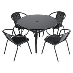 Living And Home Set Of 5 Black Tempered Glass 4 Seater Garden Furniture Set Outdoor Dinging Round Table And Stackable Chairs 105 Cm - thumbnail 4