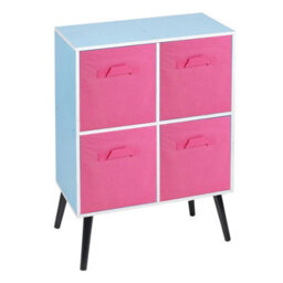 Urbn-Living Urbnliving 61Cm Height 4 Cube White Wooden Bookcase With Black Legs Shelf Storage Dark Pink Drawers