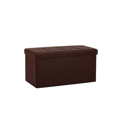 IHIDirect Foldable Faux Leather Storage Box Ottoman Cube 76Cmx38Cm For Bedroom, Living Room, Hallway -Brown