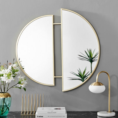 Furniturebox Crescent Art Deco Gold Metal Framed 80Cm Round Hallway Bedroom Dining And Living Room Wall Mirror - image 1