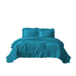 Duvet Cover And Pillowcase Set On Trend Frilled Design Polycotton Linen Teal - thumbnail 2
