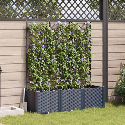 Walplus Garden Planter With Trellis 3 Pcs Grey 120 X 40 X 143 Cm Pp - image 1
