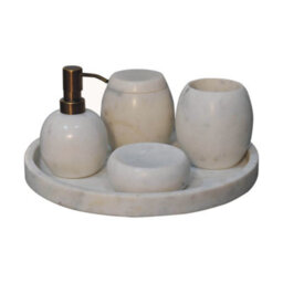 Artisan Furniture Solid Wood Set Of 5 White Marble Bathroom Set - thumbnail 2