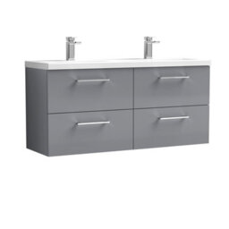 Balterley Level 1200mm Wall Hung 4 Drawer Vanity Unit With Double Basin For Modern Bathroom Storage - Satin Grey - thumbnail 1