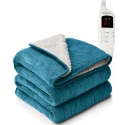 Monhouse Heated Throw - Electric Blanket - Digital Controller - 9Hr Timer, 9 Heat Settings - Single 130X160Cm - Teal Shearling