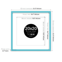 "20X20"" Turquoise Picture Frame - 20X20"" Square Frame With 18X18"" Mount For 20X20""/18X18"" Pictures Vintage Style Wall Art, 1 Pack" - thumbnail 2
