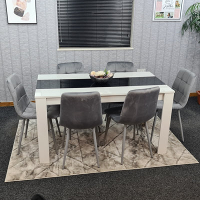 Kosy Koala Modern White And Black Dining Table Set With 6 Grey Velvet Chairs Dining Room Furniture - image 1