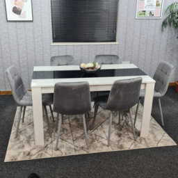 Kosy Koala Modern White And Black Dining Table Set With 6 Grey Velvet Chairs Dining Room Furniture - thumbnail 1