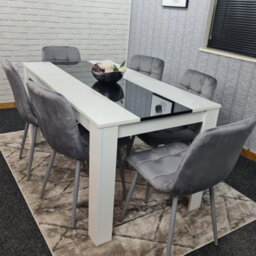 Kosy Koala Modern White And Black Dining Table Set With 6 Grey Velvet Chairs Dining Room Furniture - thumbnail 2