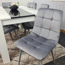 Kosy Koala Modern White And Black Dining Table Set With 6 Grey Velvet Chairs Dining Room Furniture - thumbnail 3