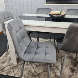 Kosy Koala Modern White And Black Dining Table Set With 6 Grey Velvet Chairs Dining Room Furniture - thumbnail 4