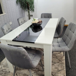 Kosy Koala Modern White And Black Dining Table Set With 6 Grey Velvet Chairs Dining Room Furniture - thumbnail 6