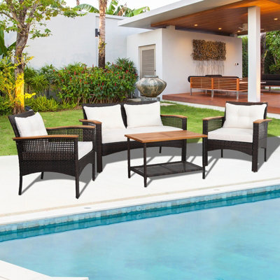 Costway 4 Pcs Outdoor Patio Furniture Set Pe Rattan Patio Sofa Table Set - image 1