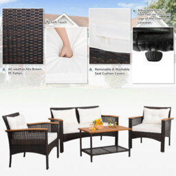 Costway 4 Pcs Outdoor Patio Furniture Set Pe Rattan Patio Sofa Table Set - thumbnail 6