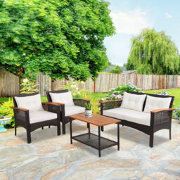 Costway 4 Pcs Outdoor Patio Furniture Set Pe Rattan Patio Sofa Table Set - thumbnail 4