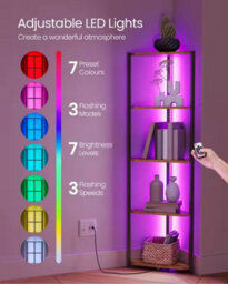 5 Tier Corner Shelf, Bookcase With Adjustable Led Lights, Storage Shelf With Steel Frame - thumbnail 3