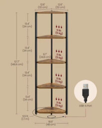 5 Tier Corner Shelf, Bookcase With Adjustable Led Lights, Storage Shelf With Steel Frame - thumbnail 2