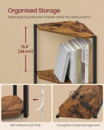 5 Tier Corner Shelf, Bookcase With Adjustable Led Lights, Storage Shelf With Steel Frame - thumbnail 5