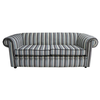 Chesterfield 1930's 3 Seater Riga Stripe Fabric Sofa Bespoke In Classic Style - image 1