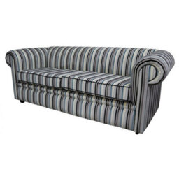 Chesterfield 1930's 3 Seater Riga Stripe Fabric Sofa Bespoke In Classic Style - thumbnail 3
