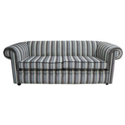 Chesterfield 1930's 3 Seater Riga Stripe Fabric Sofa Bespoke In Classic Style - thumbnail 1