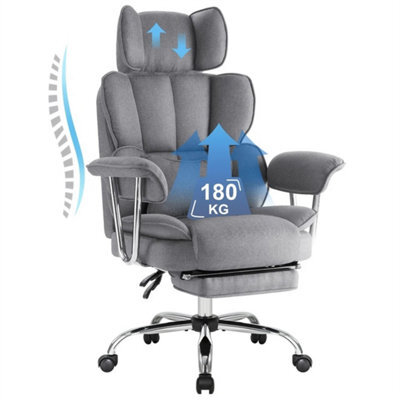 Grey Big& Tall Pu Leather Office Chair With Footrest, High Back - image 1