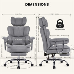 Grey Big& Tall Pu Leather Office Chair With Footrest, High Back - thumbnail 2
