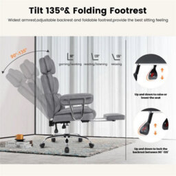 Grey Big& Tall Pu Leather Office Chair With Footrest, High Back - thumbnail 4