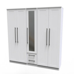 Howard Tall 5 Door 2 Drawer 1 Mirror Wardrobe In White Ash (Ready Assembled) - thumbnail 3