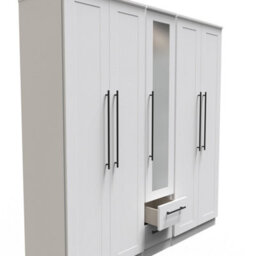 Howard Tall 5 Door 2 Drawer 1 Mirror Wardrobe In White Ash (Ready Assembled) - thumbnail 6