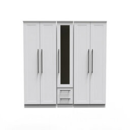 Howard Tall 5 Door 2 Drawer 1 Mirror Wardrobe In White Ash (Ready Assembled) - thumbnail 1