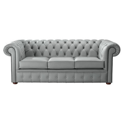 Chesterfield 3 Seater Shelly Moon Mist Grey Leather Sofa Bespoke In Classic Style - image 1