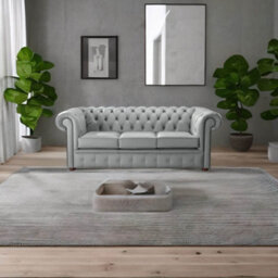 Chesterfield 3 Seater Shelly Moon Mist Grey Leather Sofa Bespoke In Classic Style - thumbnail 2