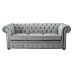 Chesterfield 3 Seater Shelly Moon Mist Grey Leather Sofa Bespoke In Classic Style - thumbnail 1