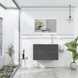 Royal Bathrooms Evora 800mm Graphite Grey Fluted Wall Hung Countertop Vanity Unit 2 Drawer With Art Basin - thumbnail 2