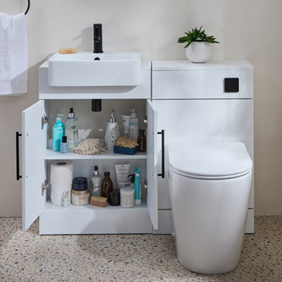 Homestylestore 1050mm White Bathroom Combination Vanity Wc Unit Toilet Pan And Black T Bar Handle - image 1