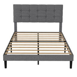 Levede Bed Frame Upholstered Linen Headboard Tufted Wooden Slat King Grey - thumbnail 3