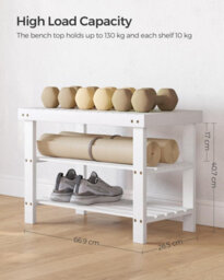 LEDREM Shoe Rack Bench, 3-Tier Bamboo Shoe Storage Organizer, Entryway Bench, 11.3 X 27.6 X 17.8 Inches, For Entryway Bathroom Bedroom - thumbnail 8
