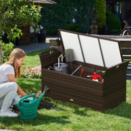 Costway Storage Bench Outdoor Bench With Hand-Woven Pe Rattan Wicker-Grey - thumbnail 9