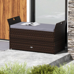 Costway Storage Bench Outdoor Bench With Hand-Woven Pe Rattan Wicker-Grey - thumbnail 8