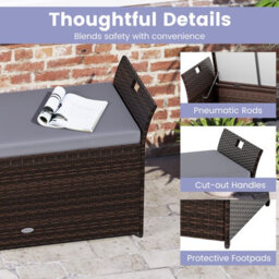 Costway Storage Bench Outdoor Bench With Hand-Woven Pe Rattan Wicker-Grey - thumbnail 4