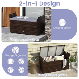 Costway Storage Bench Outdoor Bench With Hand-Woven Pe Rattan Wicker-Grey - thumbnail 6