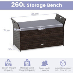 Costway Storage Bench Outdoor Bench With Hand-Woven Pe Rattan Wicker-Grey - thumbnail 2