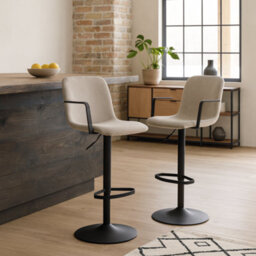 Wyld Haus Bamako Adjustable Swivel Bar Stool Pair In Beige Chenille