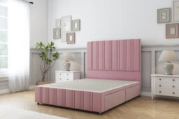 "Sloomy Langston Pink Plush Divan Bed No Drawers-26"" Strutted Headboard 12"" Footboard 3' Single" - thumbnail 1